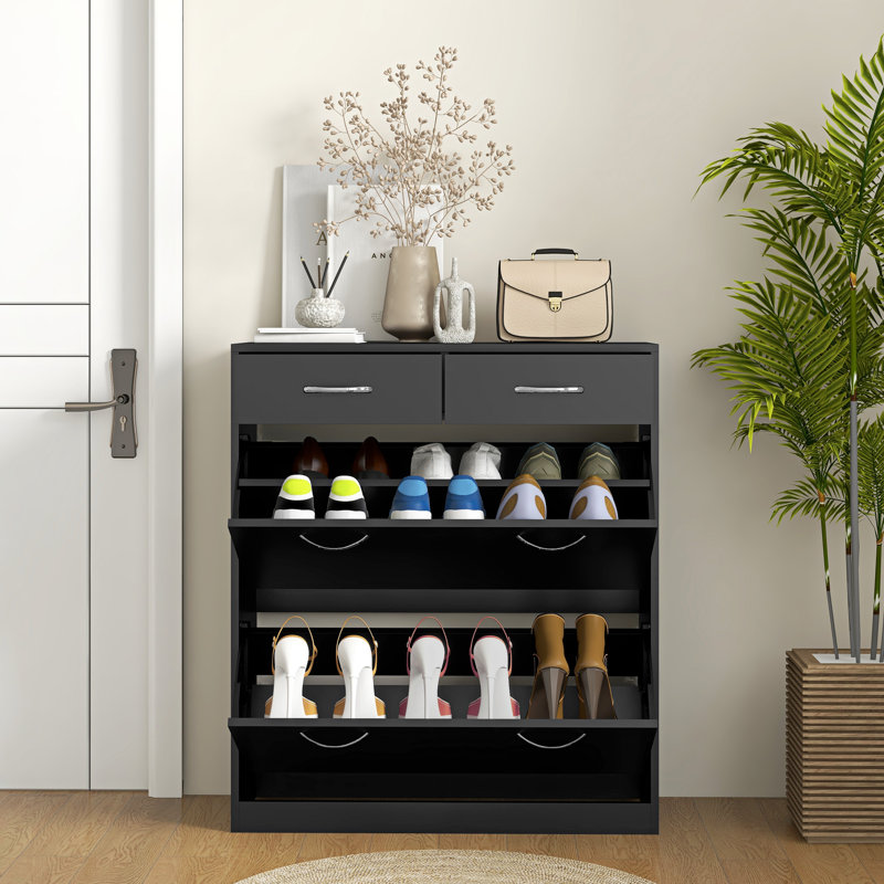 Armoire à chaussures d'entrée avec 2 tiroirs rabattables pour 12 paires de chaussures