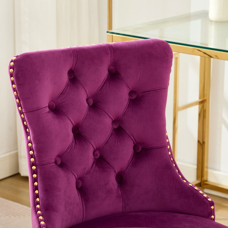 Chaise de bureau, chaise de bureau moderne capitonnée en velours capitonné avec base en métal doré, chaise de bureau pivotante réglable
