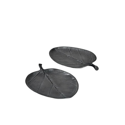 Ensemble de 2 bacs à feuilles de Betel en aluminium Kristian, plateau de coiffeuse, parfum, organisateur de bijoux, plateau de service, porte-bougie pour table basse, plateau fourre-tout, 8 po de long, 5,5 po de large et 0,5 po de haut