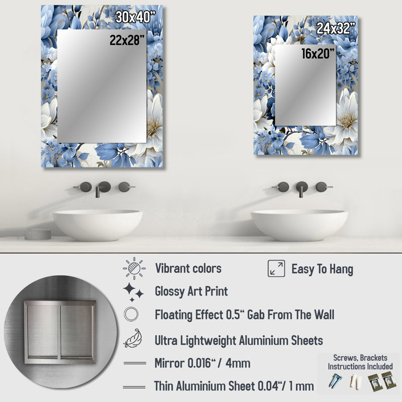 Holley Coastal Victorian Tranquility Victorian Pattern - Floral Decorative Mirror, Cottage Wall Mirror, Printed Metal Art