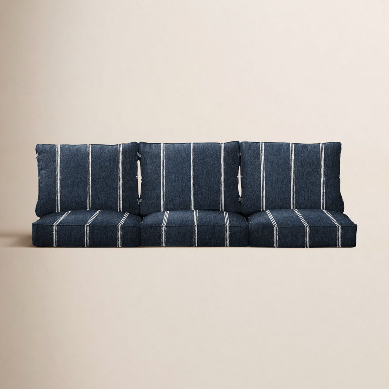 Sunbrella Stripe Outdoor Deep Seating Sofa Cushion Set, Blue, 25" W x 25" D
