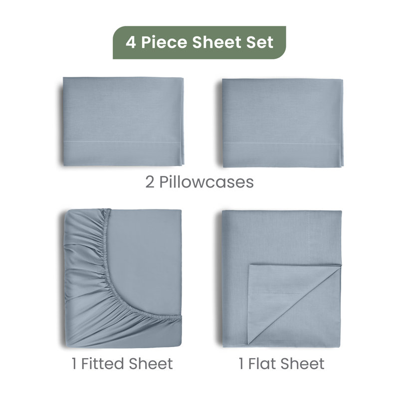 Comfort Wash 200 Thread Count Geometric 100% Cotton Percale Sheet Set, Full, Light Blue