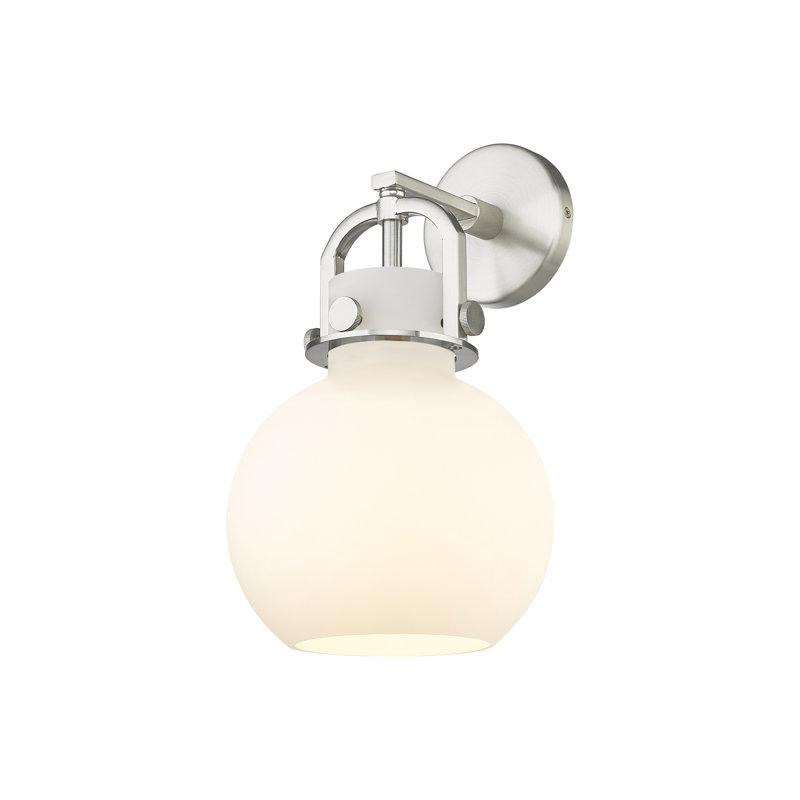 Applique murale 1 lumière 8 po Skippack, Blanc mat, Nickel satiné