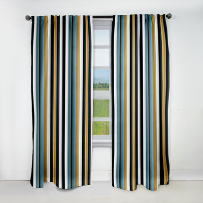 Green And Gold Classic Pinstripe Pattern Blackout Single Curtain Panel