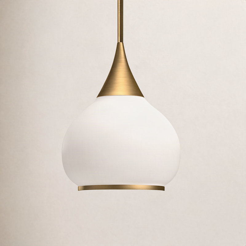 Hazel 1 - Light Single Pendant, Opal, Aged Gold, 68" H x 14" W x 14.13" D