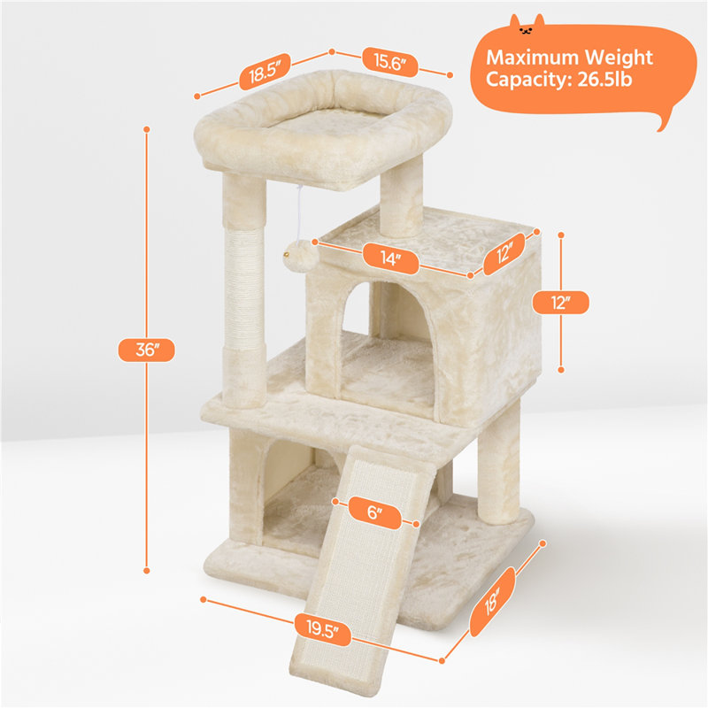 Therese 36″ H Multilevel Cat Tower with Double Condos, Beige