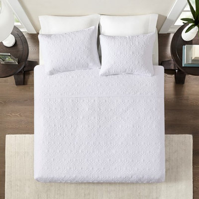 Courtepointe réversible blanche simple / simple TG - La literie idéale pour les saisons, la courtepointe en coton prélavé et 2 taies décoratives assorties sont lavables à la machine en été ou superposées