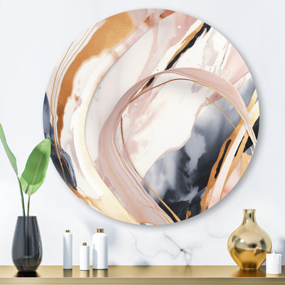Fusion rose or rose - art abstrait rond en marbre sur métal