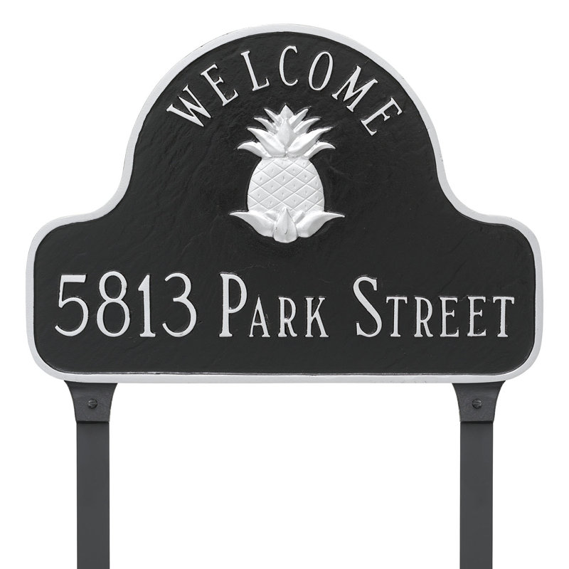 2-Line Lawn Address Sign, Gray/White, Yes