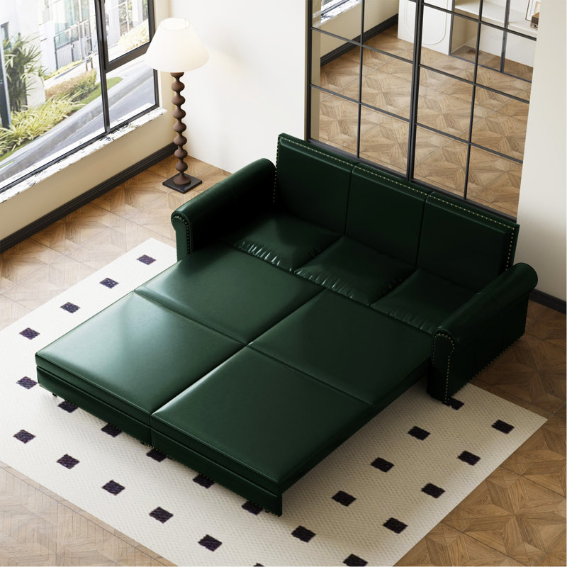 Canapé Chesterfield, canapé-lit gigogne de 93,7 po, canapé-lit convertible 3 en 1 en similicuir avec garniture cloutée et accoudoirs roulés, canapé-lit multifonctionnel pour le salon, la chambre à coucher