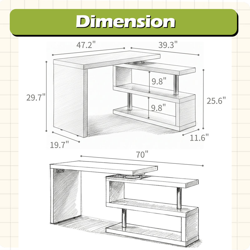 Bureau pivotant de L 47 po Odern, Noyer