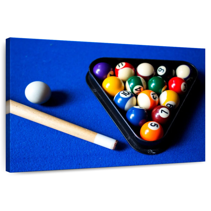Boules de billard Senne sur table bleue, H 32 po x l 48 po