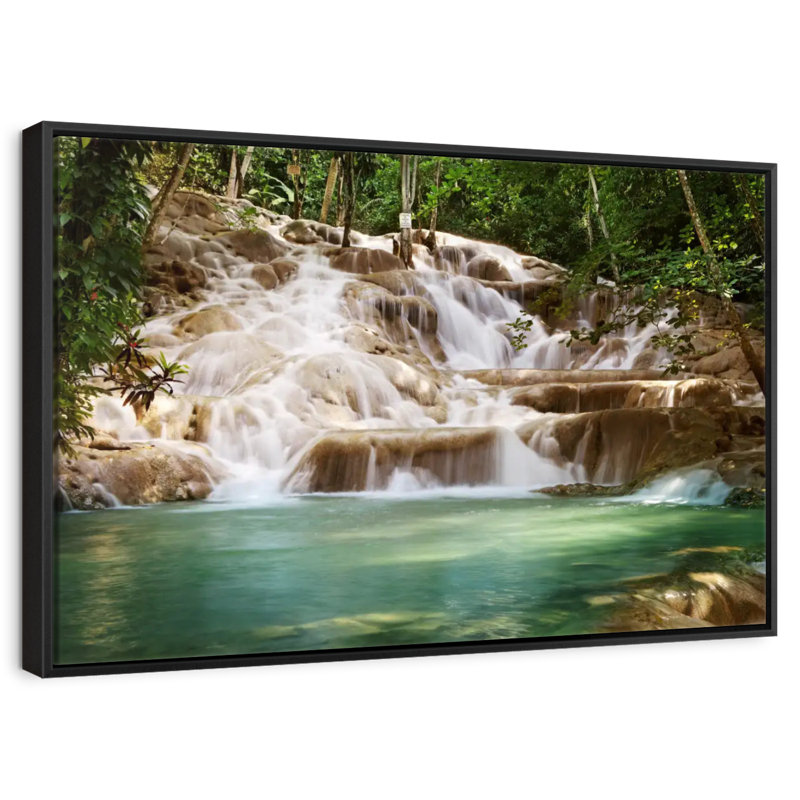 Dunn's River Falls, 46 po x 31 po, Cadre flottant noir