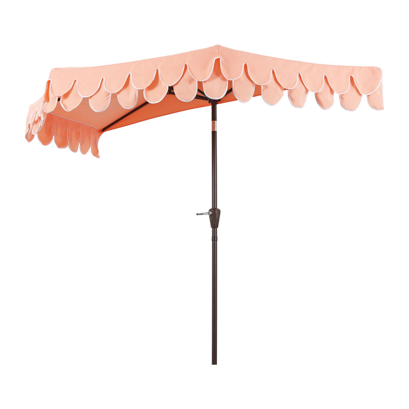 Parasol d'extérieur à rebord incliné 108 po Ellette Indie, Rose corail / blanc, Marron foncé