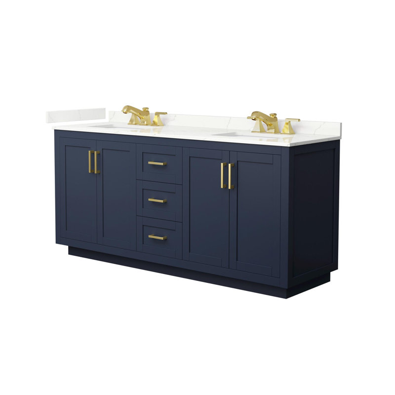 Miranda 72" Freestanding Double Bathroom Vanity with Quartz Top, Dark Blue, Giotto Quartz, Brushed Gold
