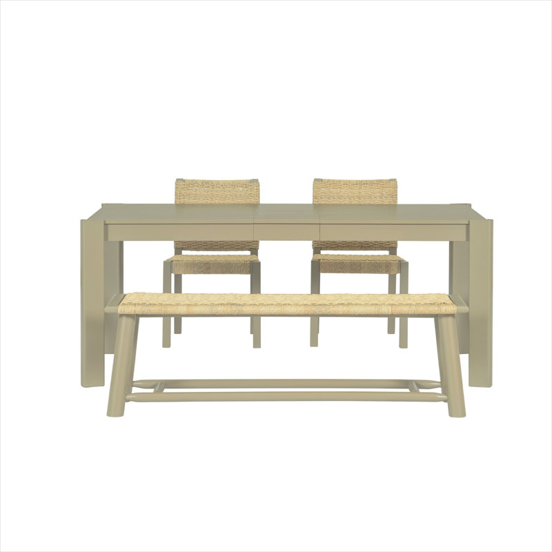 Table de salle à manger extensible en bois avec chaises en rotin, sièges 4 à 8, or doux, 59 à 73 pouces