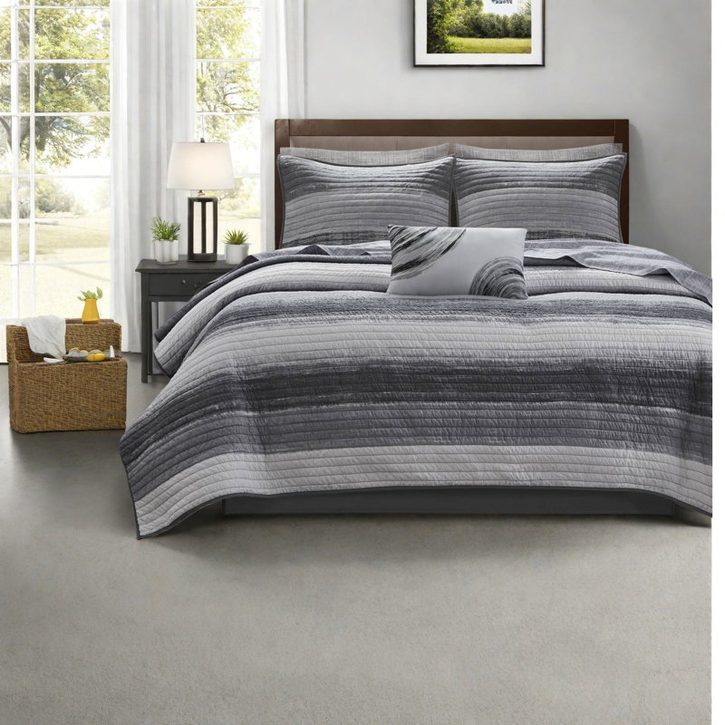 Luxurious 8-piece Bedding Sets, Cotton Sheets & Microfiber Quilt, Modern Black Design