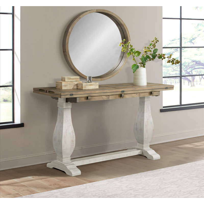 Sarcoline Solid Wood Flip-Top Sofa Console Table, White Stain/Reclaimed Natural