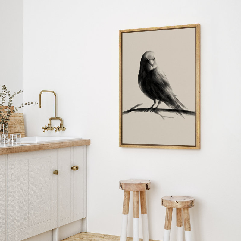 Oiseau gris, peinture à l'encre, Naturel, H 36 po x l 24 po