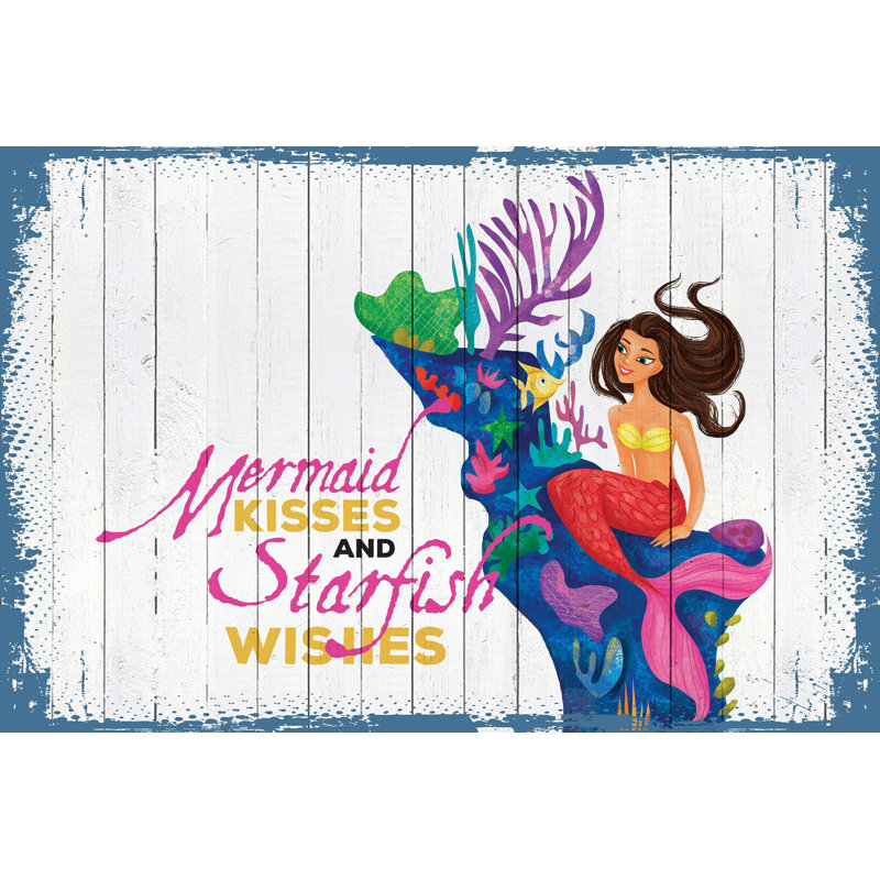Mermaid Kisses by Curtis Publishing - No Frame Print on Canvas, 61cm H x 91cm W x 3.81cm D