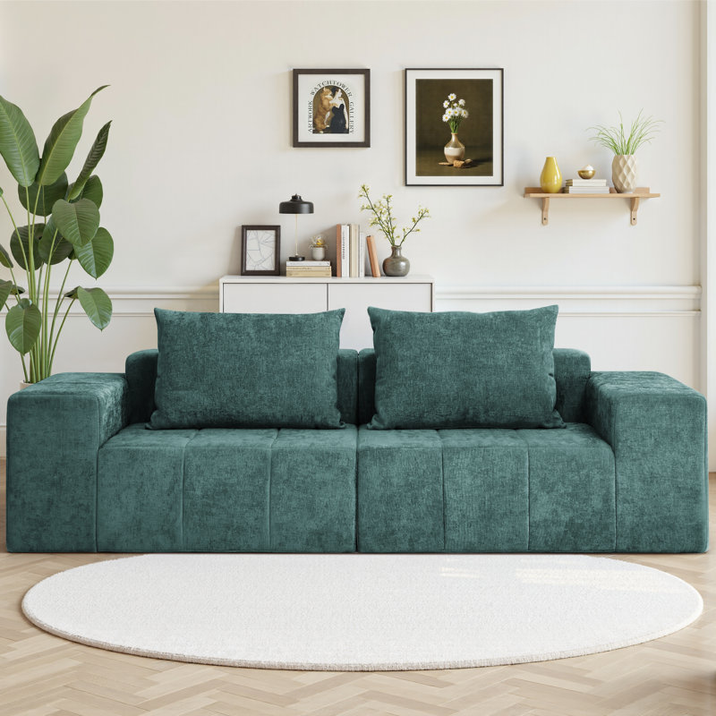 107" Chenille Sofa With Extra Large Armrests,Comfy Upholstered Couch For Living Room, Green