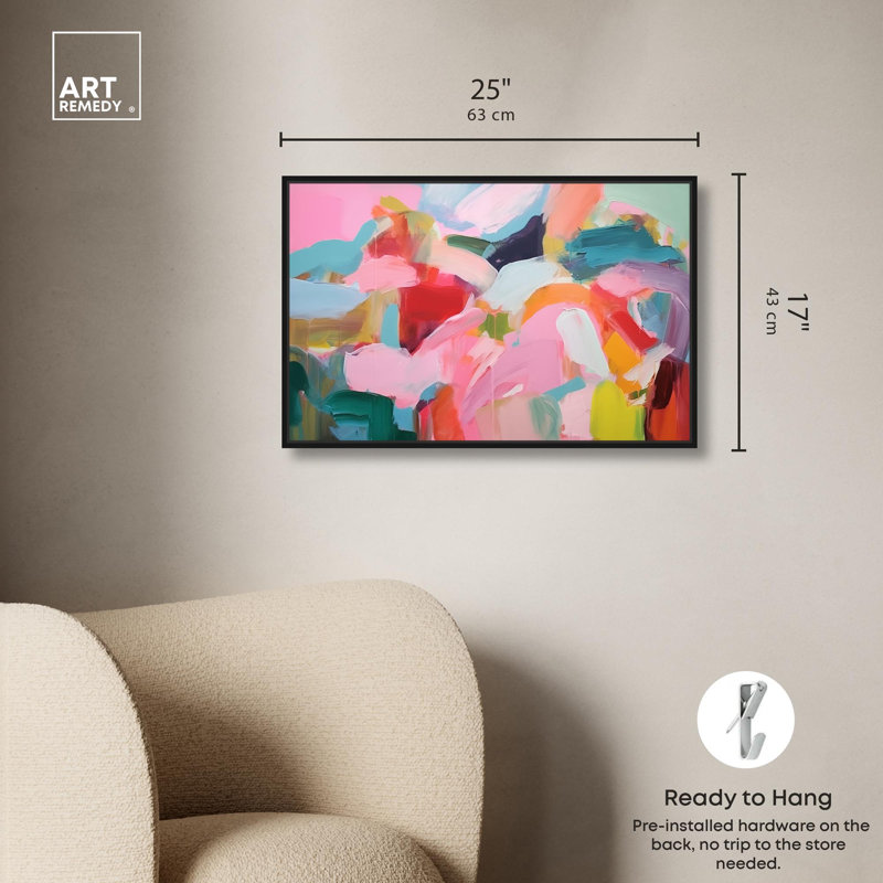 «Shimmering Essence II», toile abstraite par Art Remedy, Cadre flottant noir, H 17 po x l 25 po x P 1,8 po