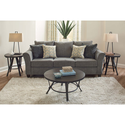 Tony 3–Piece Oak Wood Top Metal Base Living Room Table Set by Steelside