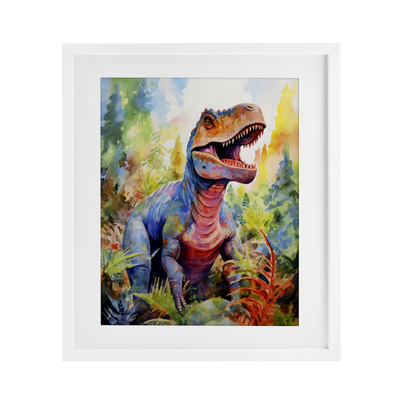 «Colorful T-Rex Dinosaur in Jungle», reproduction encadrée sous verre, design by Creative Studio, H 16 po x l 13 po