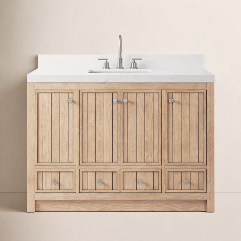 Meuble-lavabo 48 po avec comptoir en quartz blanc Thassos Aula, Chêne naturel nordique