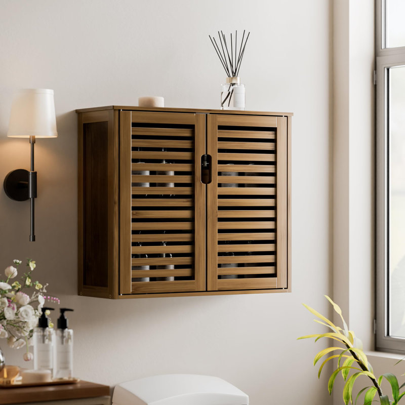 Bamboo Wall Mounted Required Bathroom Cabinet, Walnut