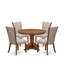 L'ensemble de salle à manger 5 pièces pour 4 personnes comprend une table ronde avec piédestal et 4 chaises rembourrées en lin brun clair, noyer antique-65942713-34777586-65942663
