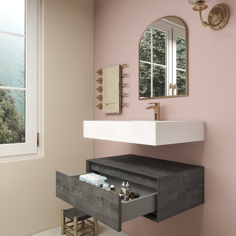 Alysa 30" Wall-Mounted Single Bathroom Vanity Set, Smoke Oak