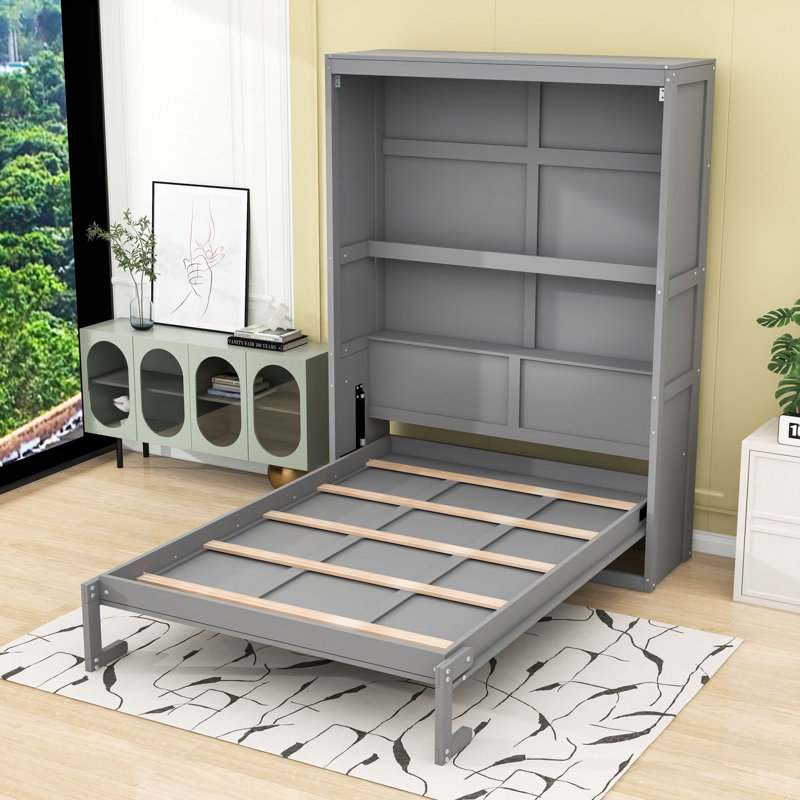 Lit escamotable avec porte-matelas et lattes Murphy, Gris, Lit double