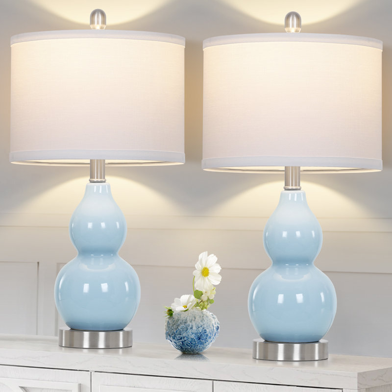 Ensemble de lampe de chevet en céramique 22 "avec ampoules Haahris, Bleu, Blanc