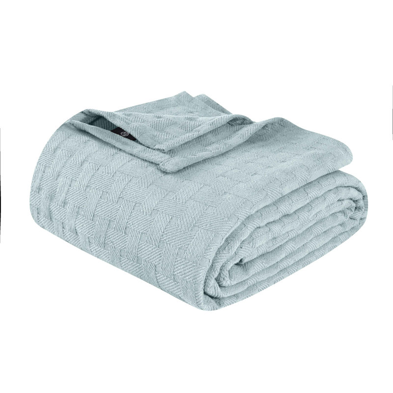 Jeté en coton natté respirant toutes saisons pour le lit Bertie, Très grand californien, Bleu clair