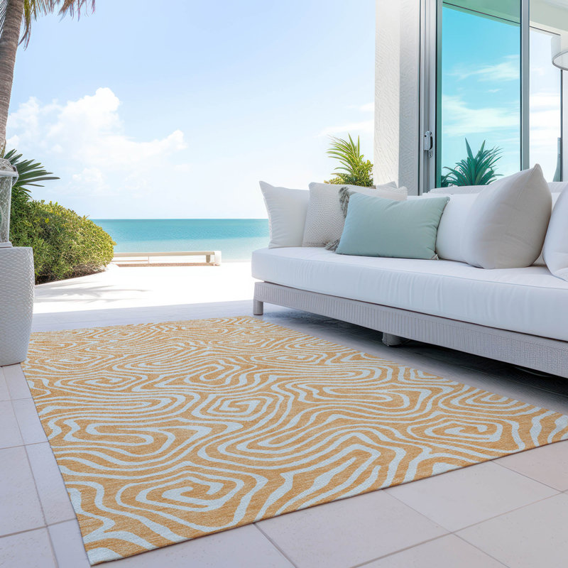  Machine Washable Indoor/Outdoor Chayden ACN1020 Gold Rug, Rectangle 9' x 12'