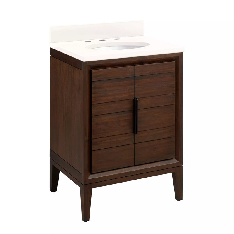 24" Aliso Single Bathroom Vanity Set with Oval Undermount Sink, Arctic White Quartz, 8" Widespread, Java