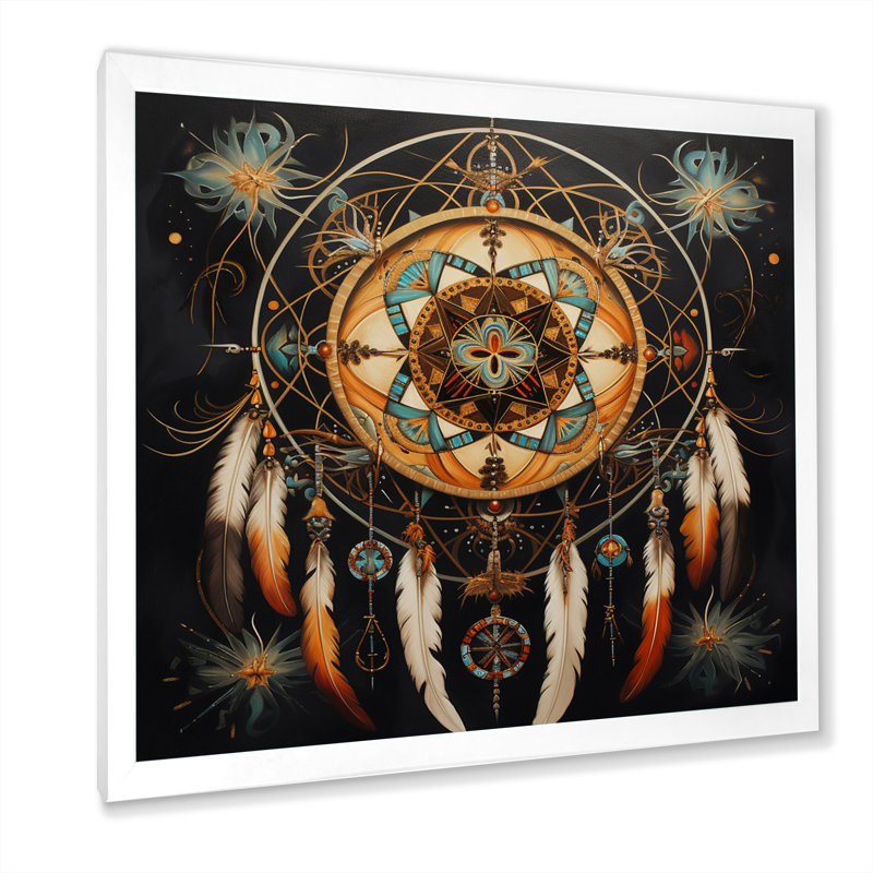 «Dream Catcher», voyage symbolique I - impression, H 36 po x l 36 po x P 1,5 po, Cadre simple blanc