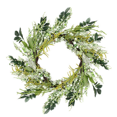 Mixed Leaves Twig Artificial Wreath Green 12-Inch