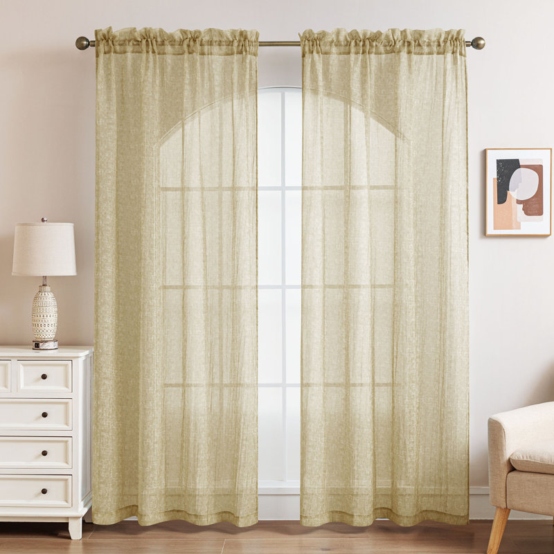 Paire de rideaux transparents avec passe-tringle Crinkle, L 50 po x L 84 po, Taupe chaleureux