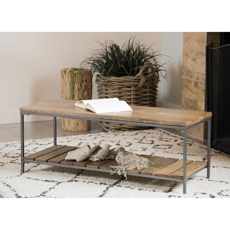 Banc d'appoint en bois avec tablette naturel et bronze industriel