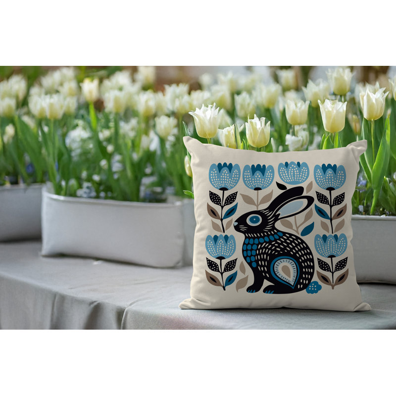 Oreiller carré réversible intérieur / extérieur Zuko Rabbit, Turquoise, Carré 19 po