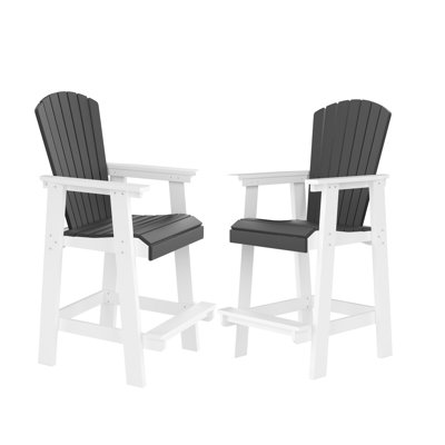 2 hautes chaises d'extérieur - tabourets de bar de patio avec dossier haut en blanc et gris pour le jardin et le balcon 2