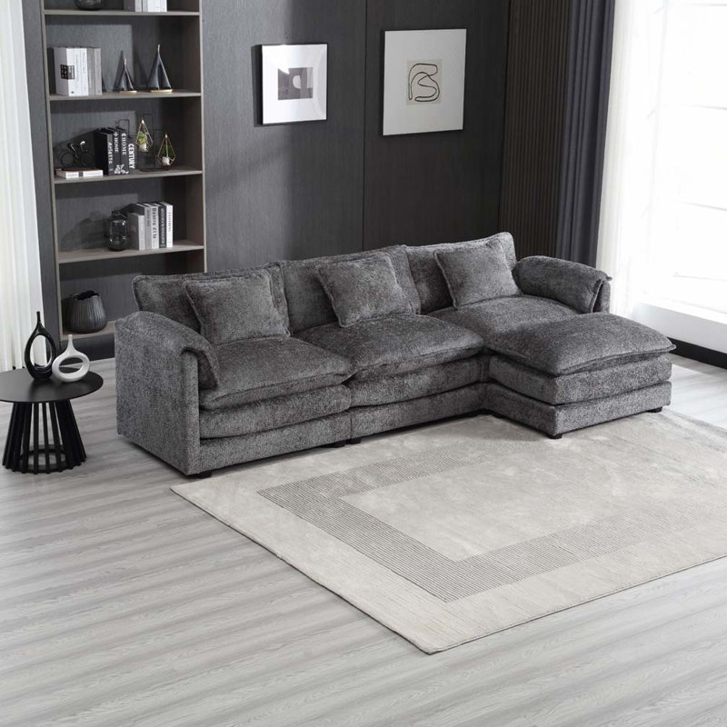 Canapé modulaire surdimensionné en chenille de 112 po avec repose-pieds mobile Chenille, Gris