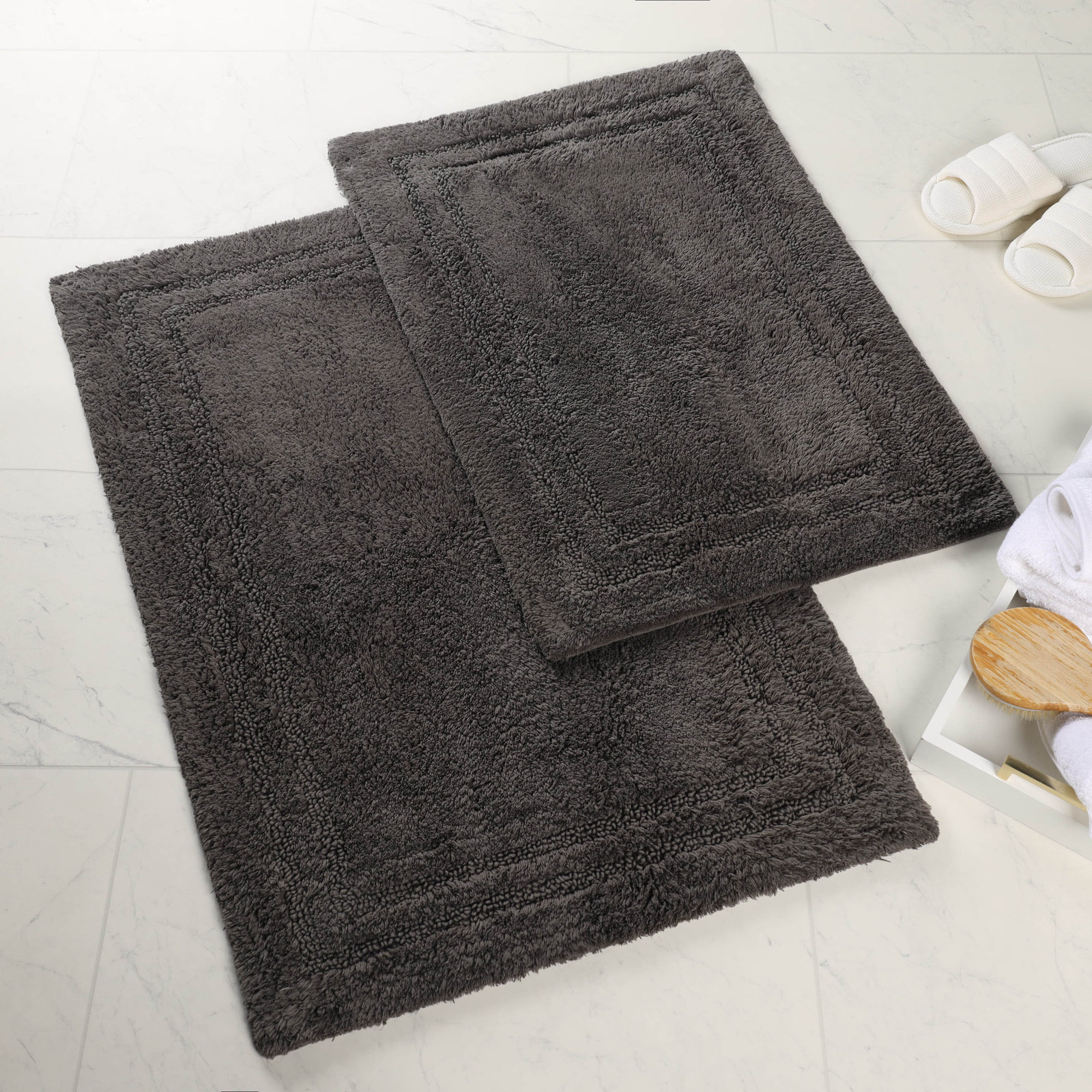 Cotton Bath Rug, Solid Charcoal