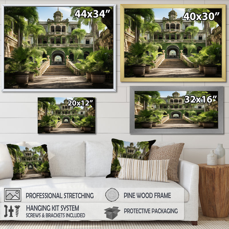 " Cuba Colonial Charm Green ", 16" H x 32" W x 1" D, Gold Floater Framed