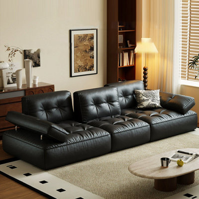 Black Genuine Leather Modular Sofa cushion couch