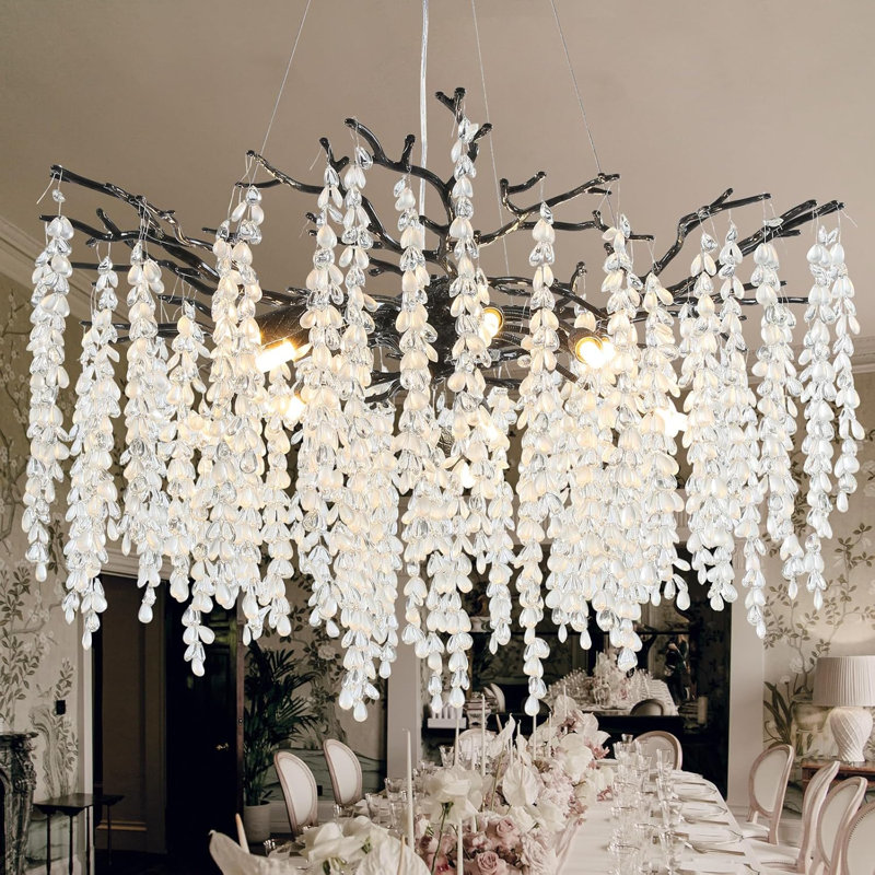 Lustre en métal pour salon Michelli, Noir mat, 8, H 15,75 po x l 23,62 po x P 23,62 po