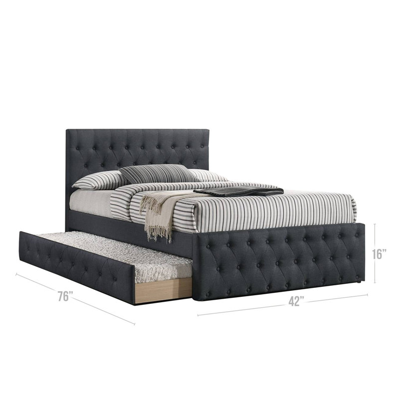 Lit plateforme tapissier rembourré, Simple, Gris charbon
