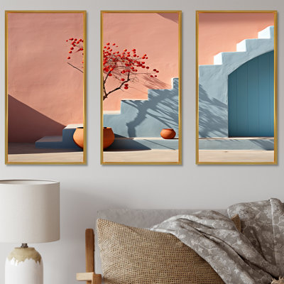 Bleu et pêche, minimalisme, formes, harmonie, ensemble d'art mural sur toile, minimalisme